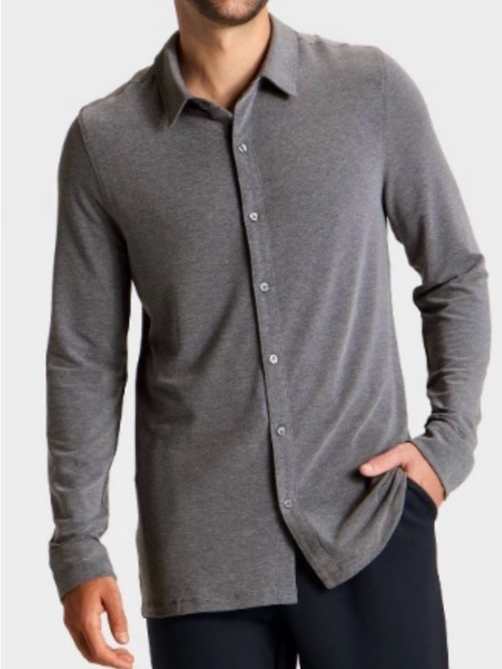 NWT All In Motion Men's Grey Button-Down Knit Shirt